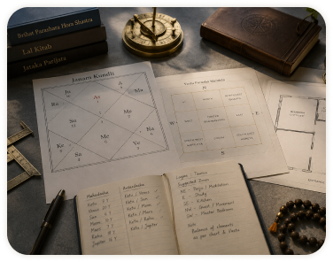 Astro-Vastu — D1 chart & Mahadasha, mapped to zones